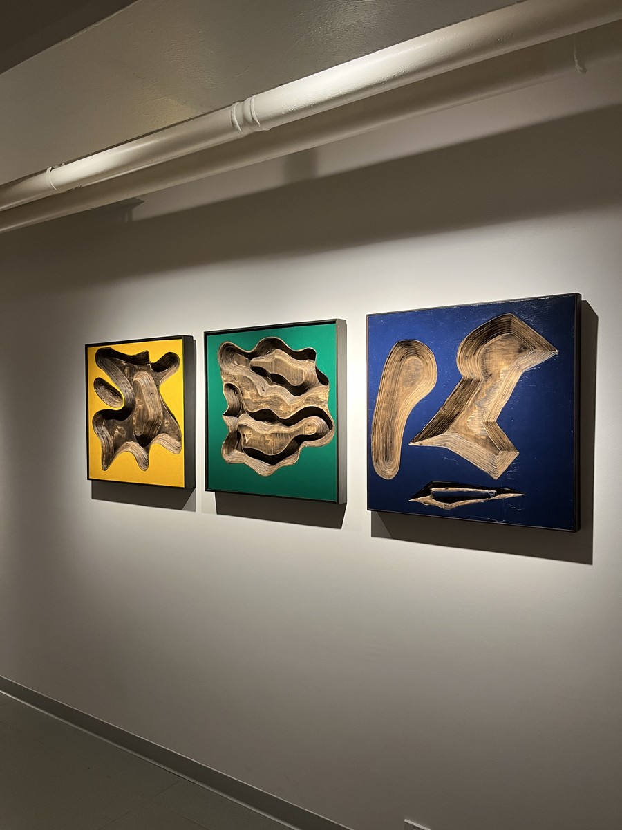 Abstract paintings in a gallery